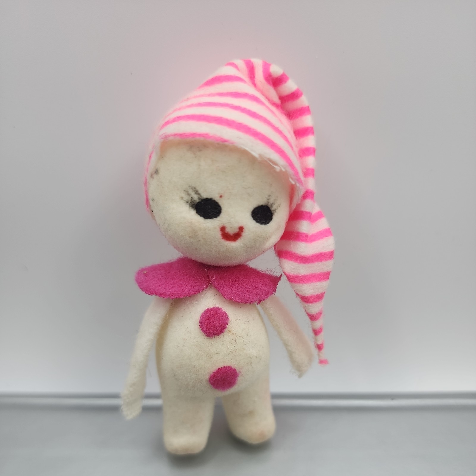 Vintage Japan Christmas Snow Baby PINK Girl Ornament Decor Felt Flocked Stump
