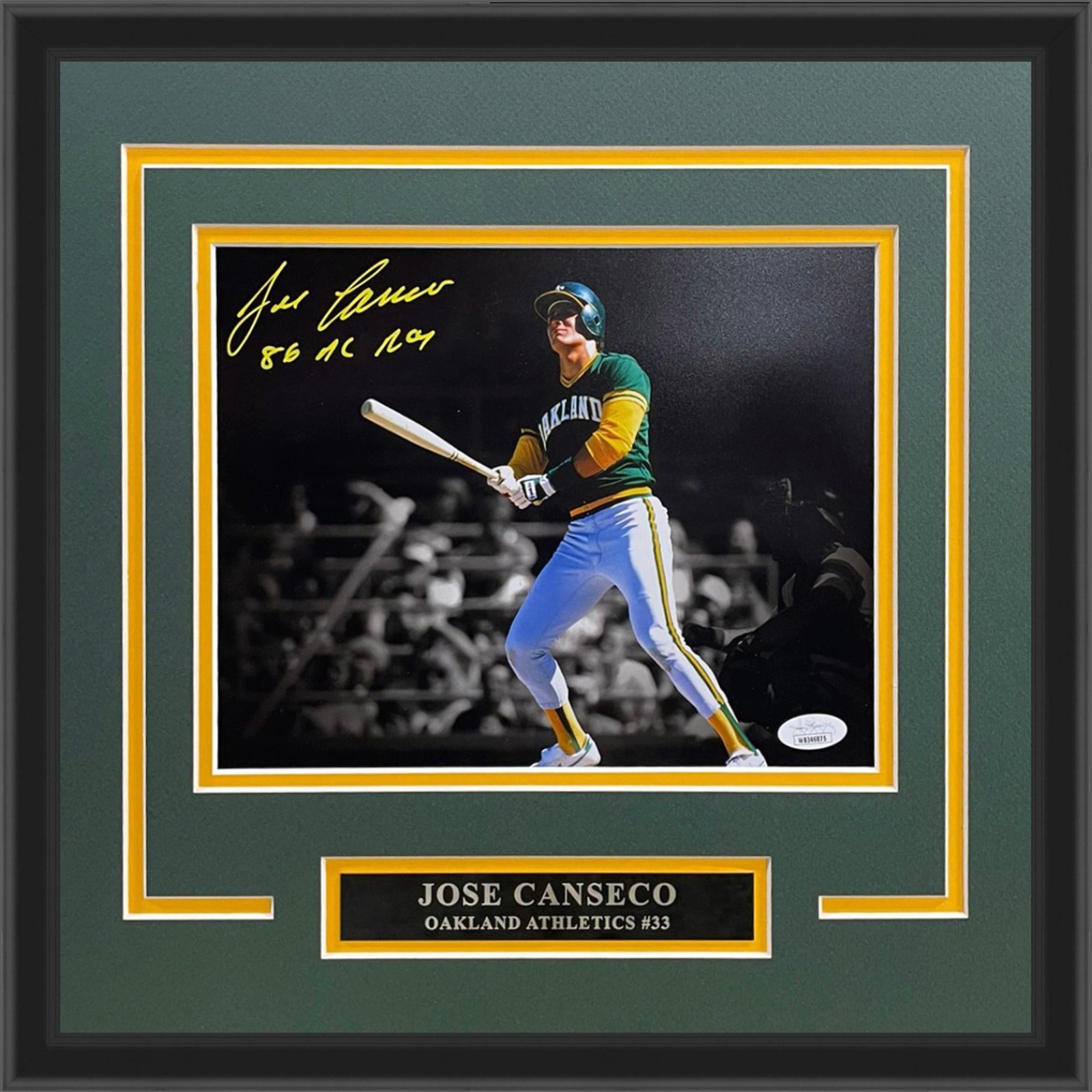 Jose Canseco Autographed Oakland Athletics Deluxe Framed 8x10 Photo w/ 