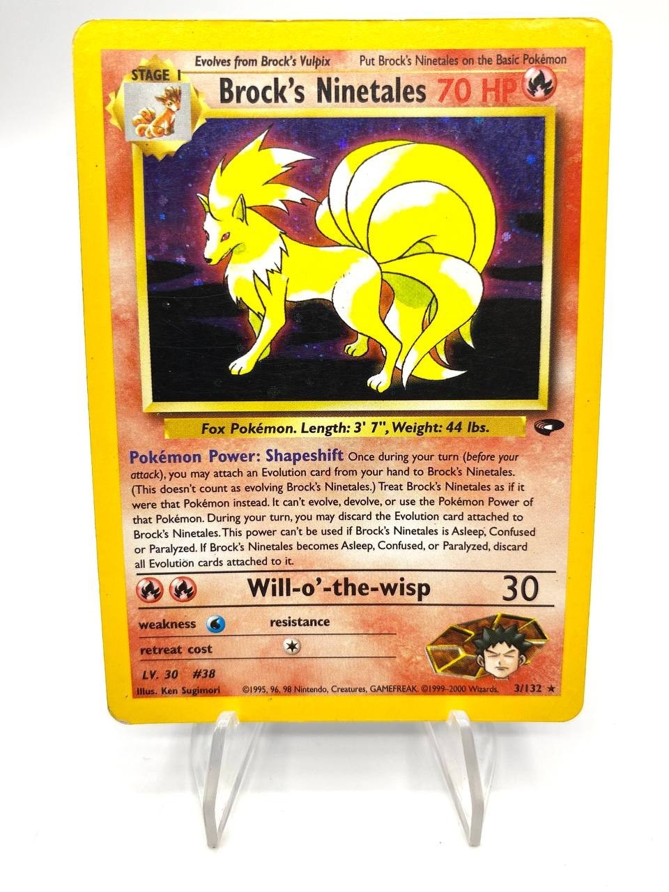 Vintage English Brock\'s Ninetales 3/132 Gym Challenge Holo Poor Pokemon Card
