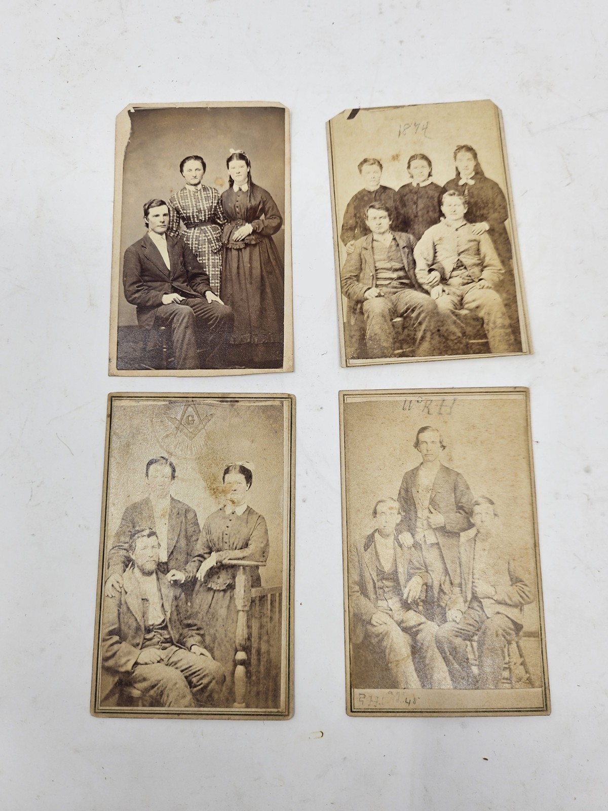 4 Antique 1800s  Family CDV Photo Card – Original Sepia  Portrait Photography