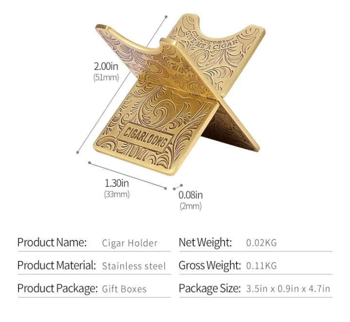 LUXURY Cigar Stand Bright Gold Stainless Steel Foldable Carved WE SHIP OVERSEA