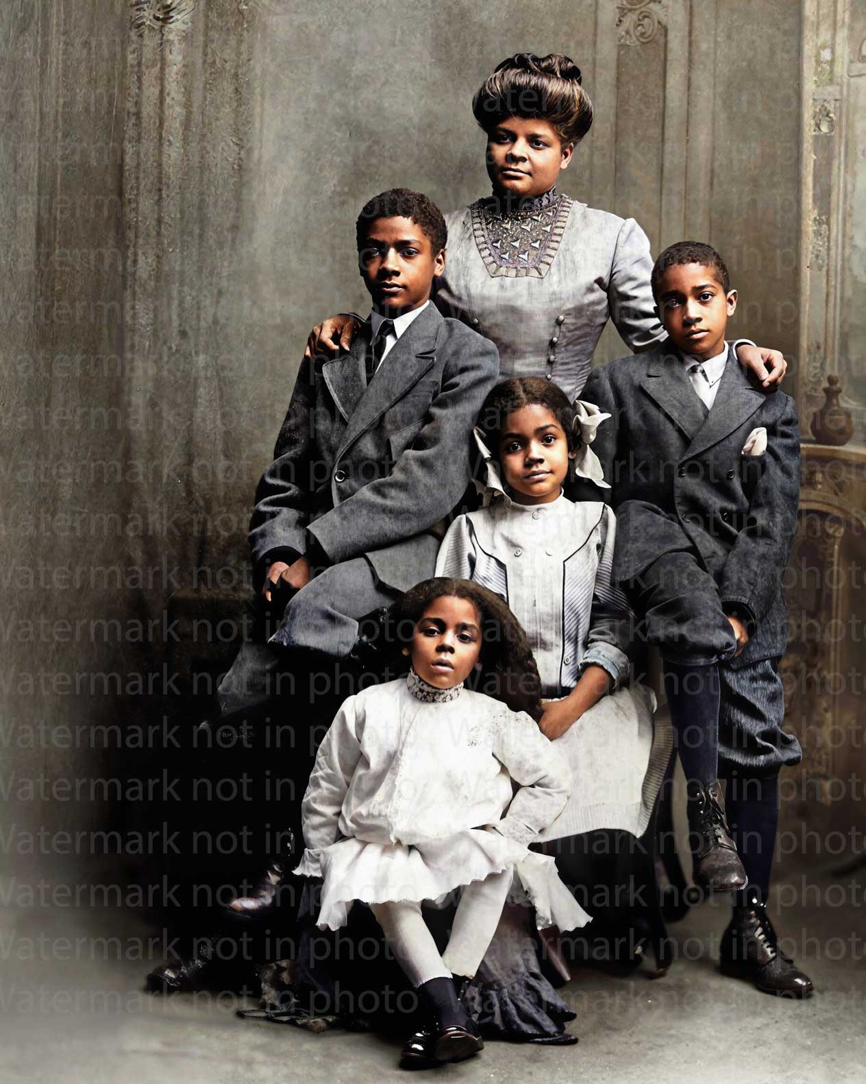 Ida B. Wells 1909 Family Photo With Childre 8x10 RARE COLOR Photo 601 RESTORED