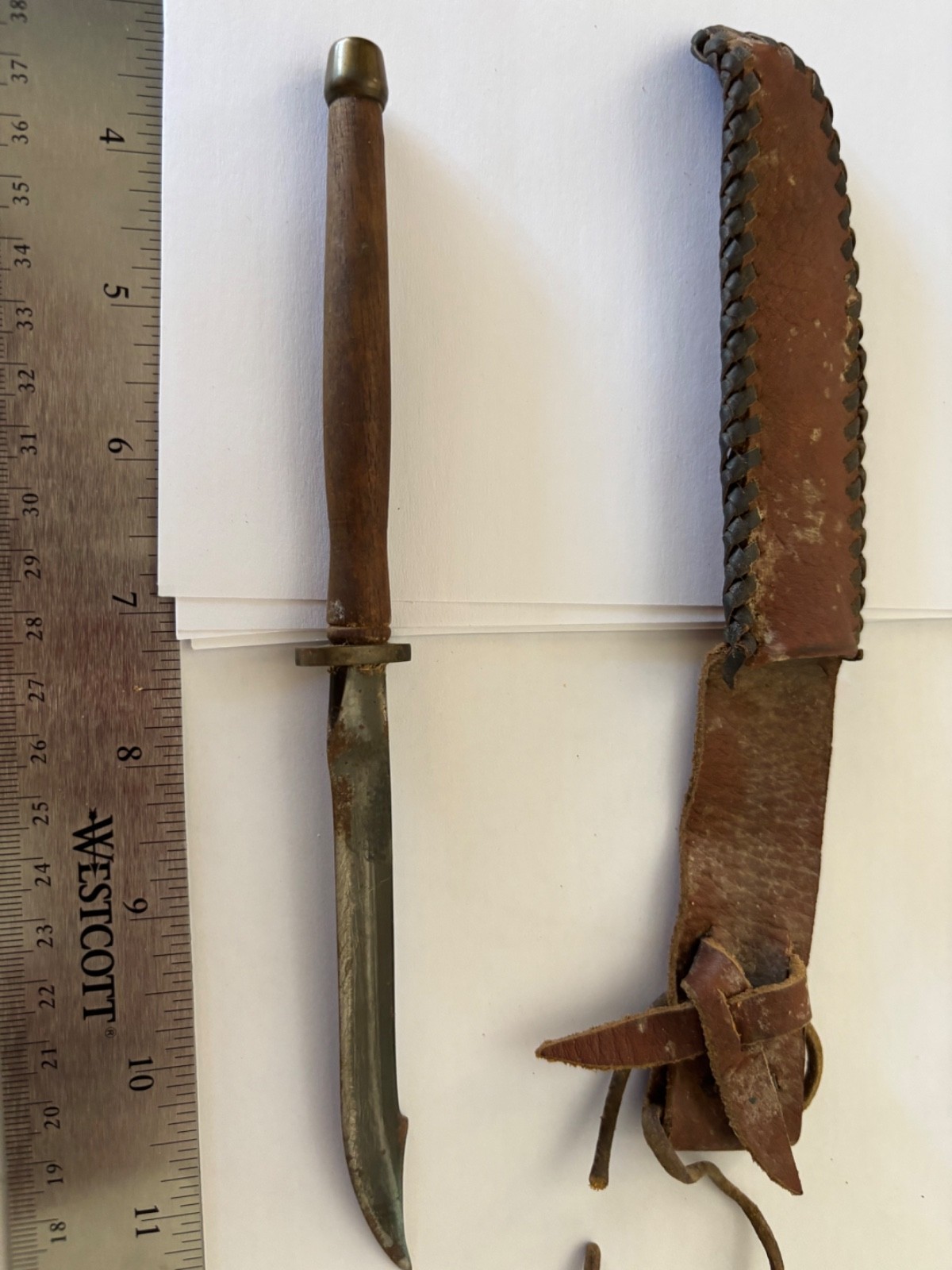 vintage custom fixed blade bird knife with handmade sheath