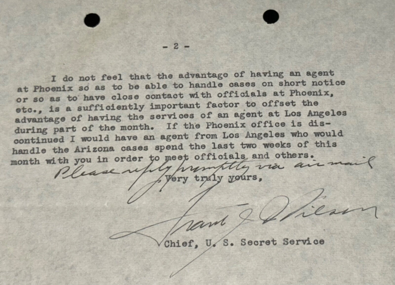 Signed Frank J. Wilson Letter Al Capone Tax Trial IRS US Secret Service Auto PSA