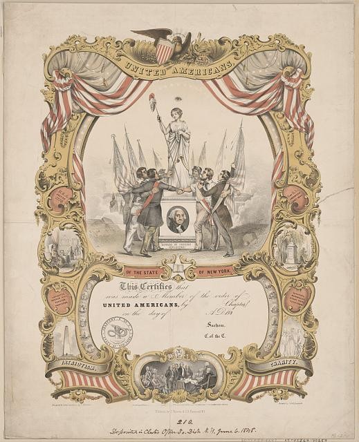 Photo:New York NY c1848 Order of United Americans Certificate