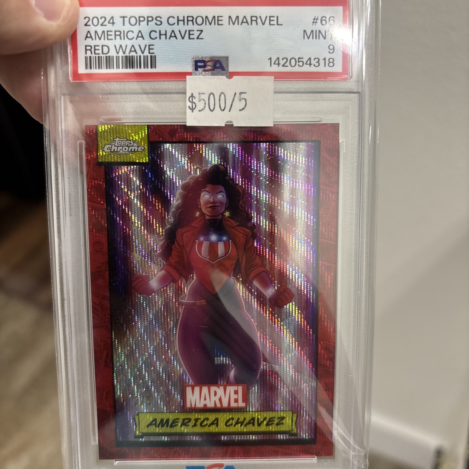 2024 Topps Chrome Marvel   #66 America Chavez 3/5 Red Wave Psa 9