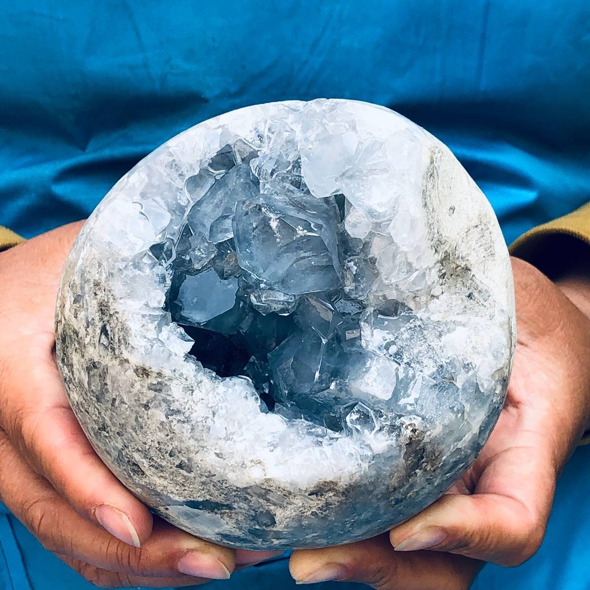 4.59LB Natural Beautiful Blue Celestite Crystal Geode Cave Mineral Specimen