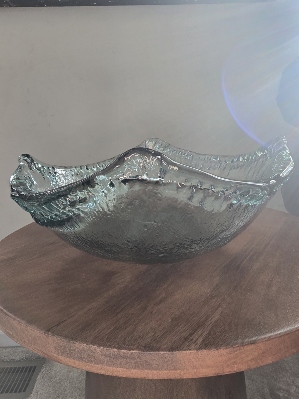 Vintage Spanish Glass, Recycled Bowl, Clear, 12in Wide 6in Tall