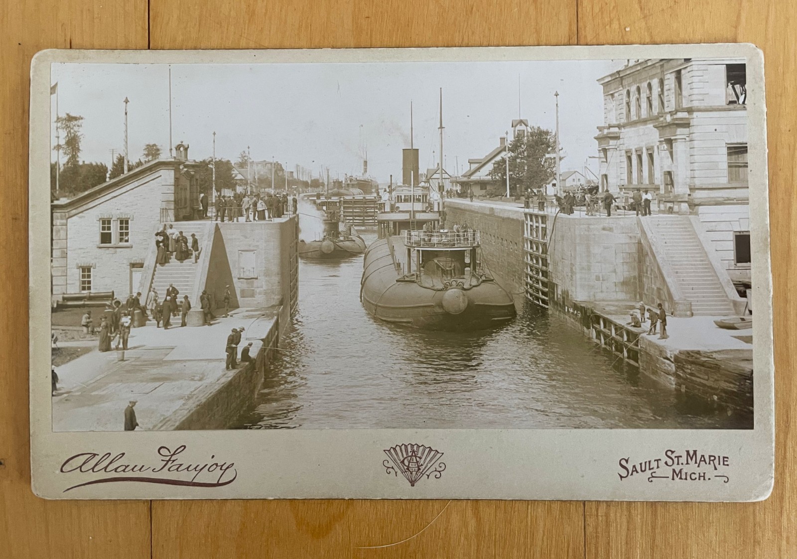 1890s Cabinet Card - Whaleback Freighter James B Colgate - Weitzel Soo Lock