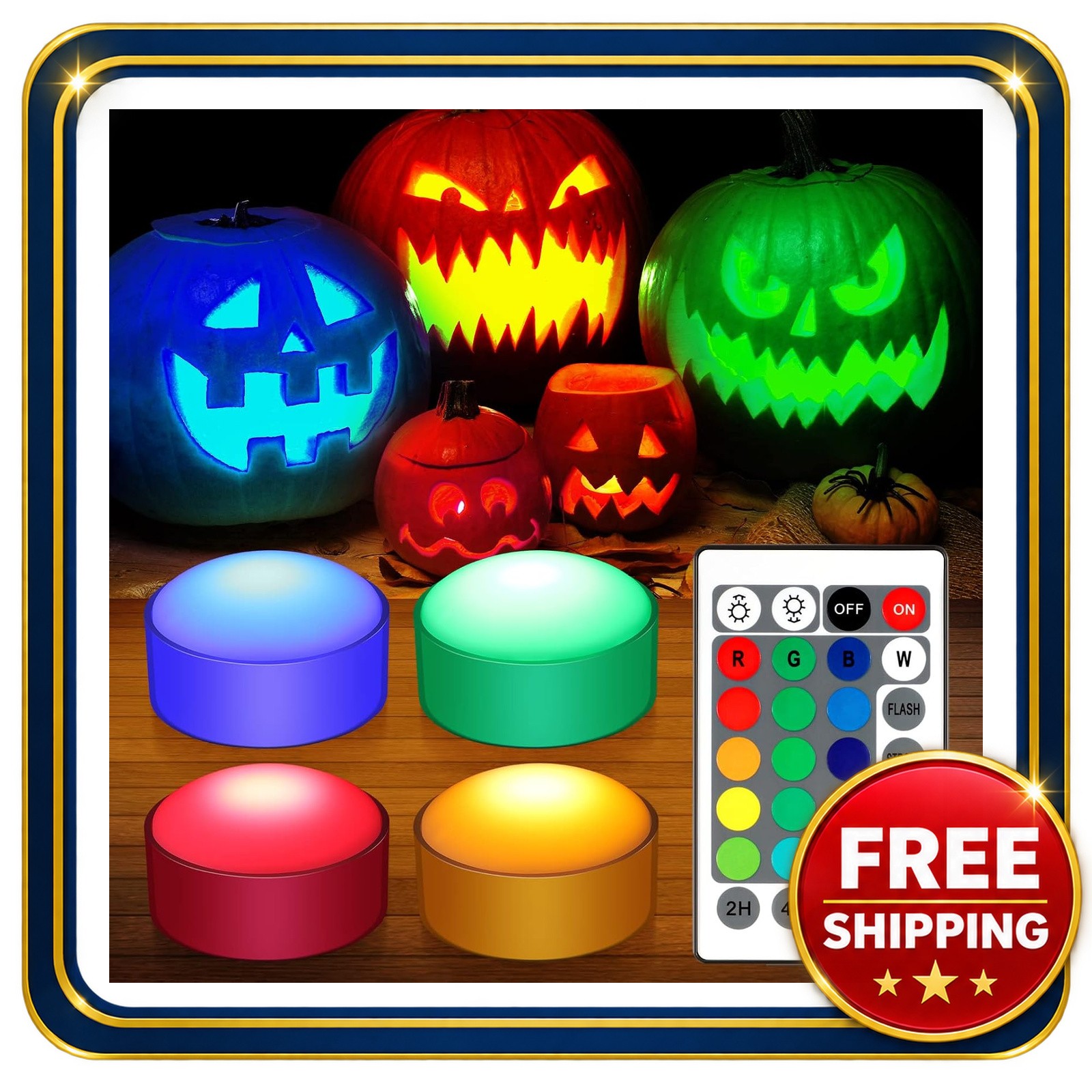 4 Pcs Halloween LED Pumpkin Lights with Remote Timer and Color Change