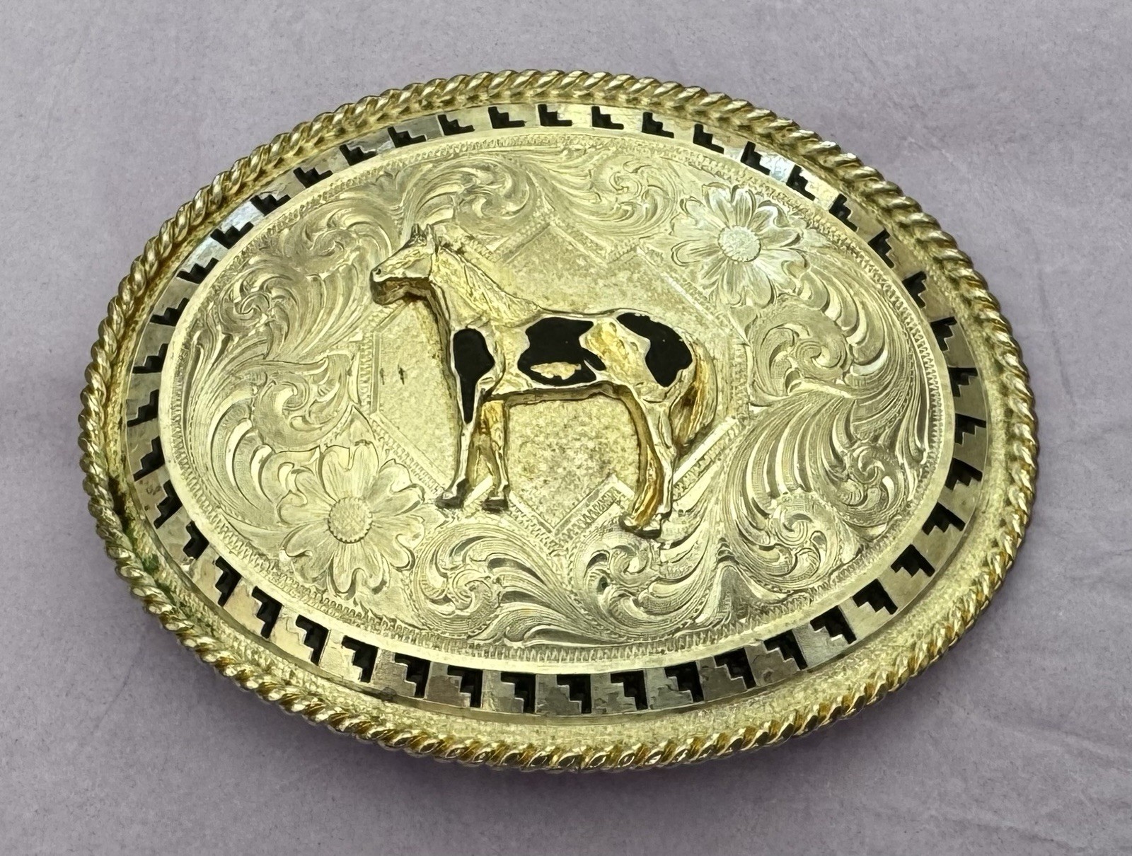 VTG Montana Silversmiths Large Numbered Premium Paint Horse Trophy Belt Buckle