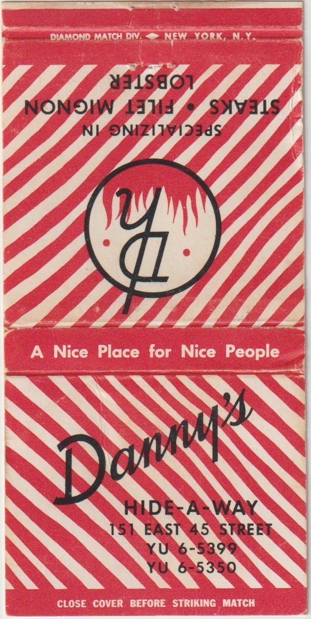 Danny\'s Hide-A-Way NEW YORK, NEW YORK Bobtail Matchbook Cover