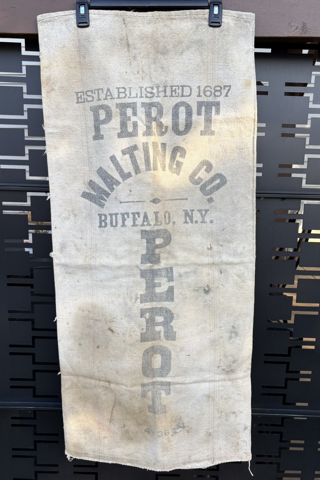 Vintage 1936 Perot Malting Co Buffalo NY Canvas Beer Malt Sack Oldest Breweriana