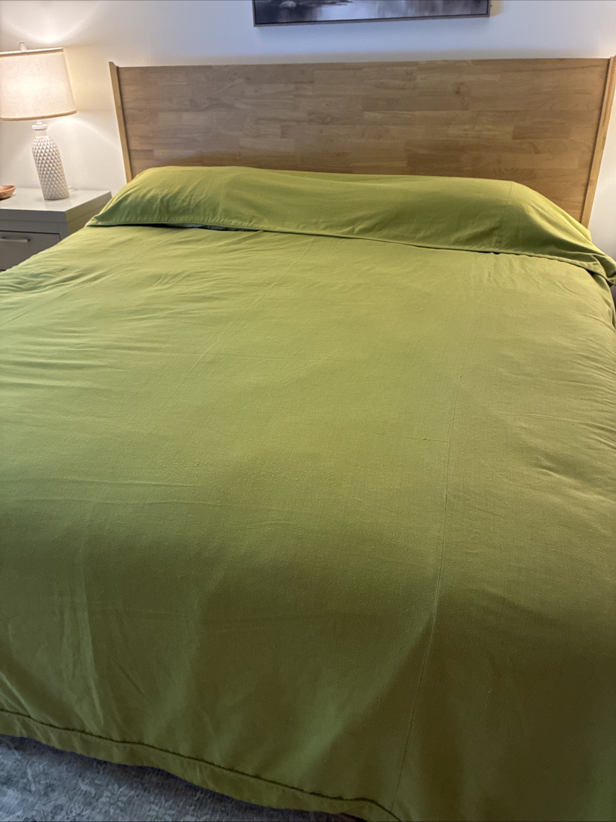 Vintage MCM 1970s Avocado Green Homemade Bedspread Grandma 101x123