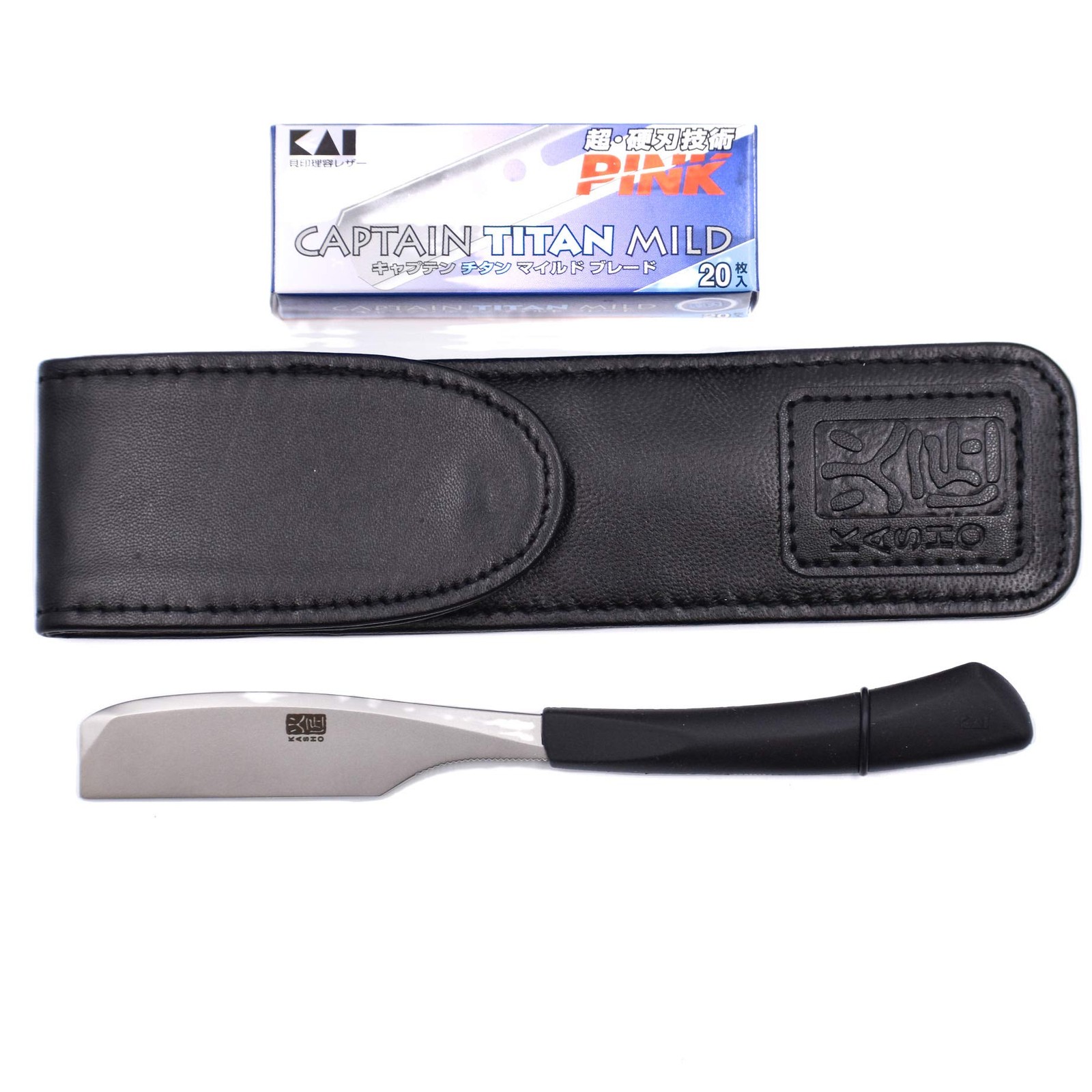 Kasho Captain Japanese Straight Edge Razor w/ Leather Case & 20 Blades