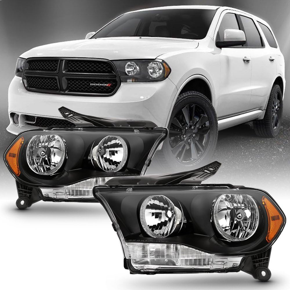 - for [Halogen Model] 2011-2013 Dodge Durango Headlights Black Bezel Headlamps R