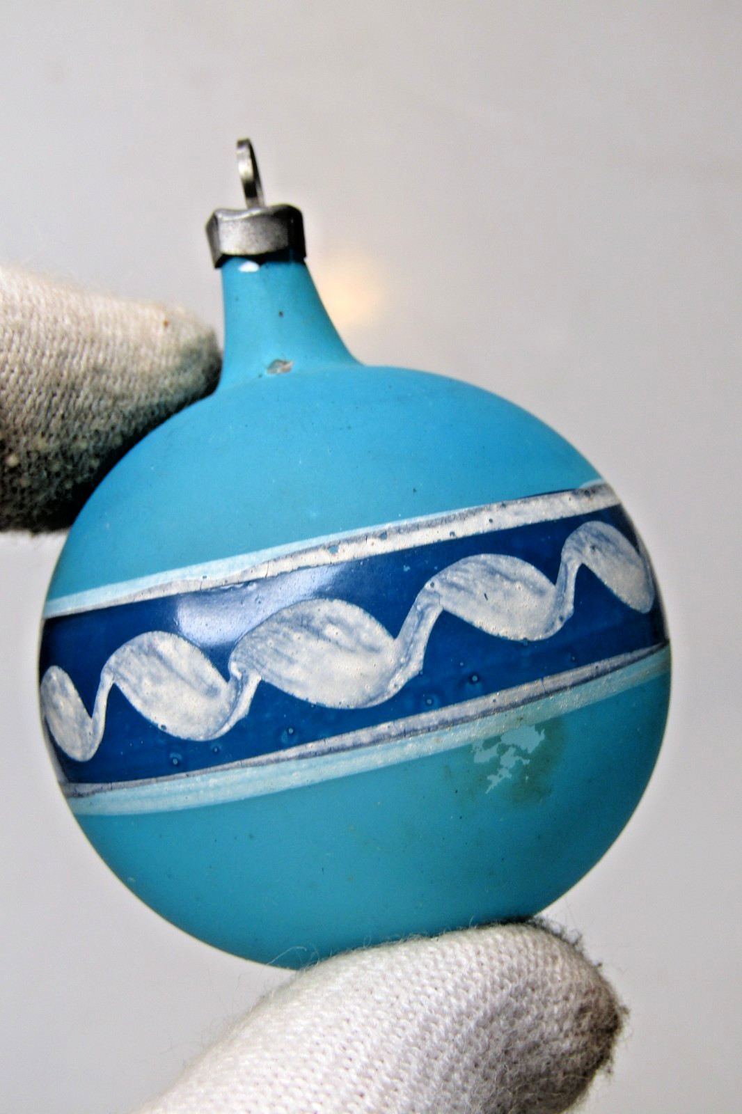 VTG WWII UNsilvered Opaque Glass Pictured BALL Christmas Ornament Germany BLUE