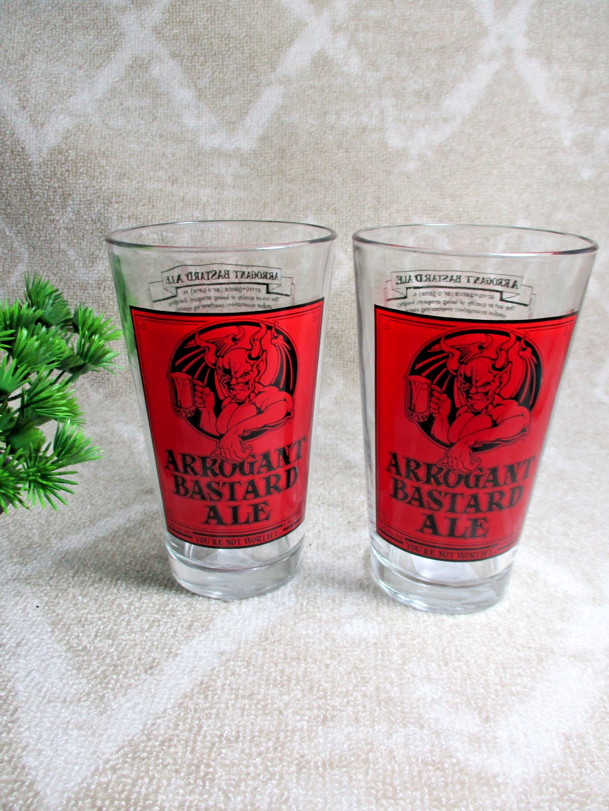 Set of 2  Arrogant Bastard Ale Beer Glasses  Brew Classic