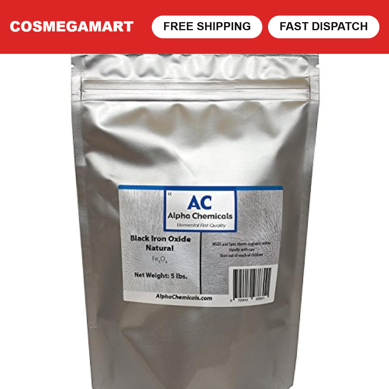 Natural Black Iron Oxide Powder - Fe3O4 - 5 lbs for Crafts, Pigments, & Coatings