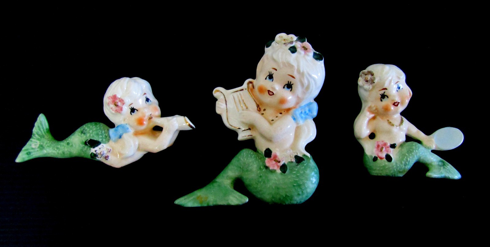 Vintage 3 Piece Ceramic Mermaids Wall Decor Plaques