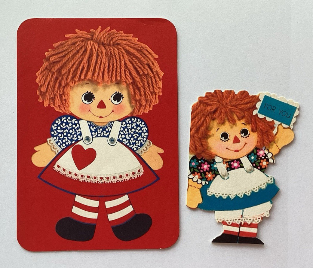 2 Vintage 1970s Hallmark Cards RAGGEDY ANN DOLL Valentine Card & Happy Birthday