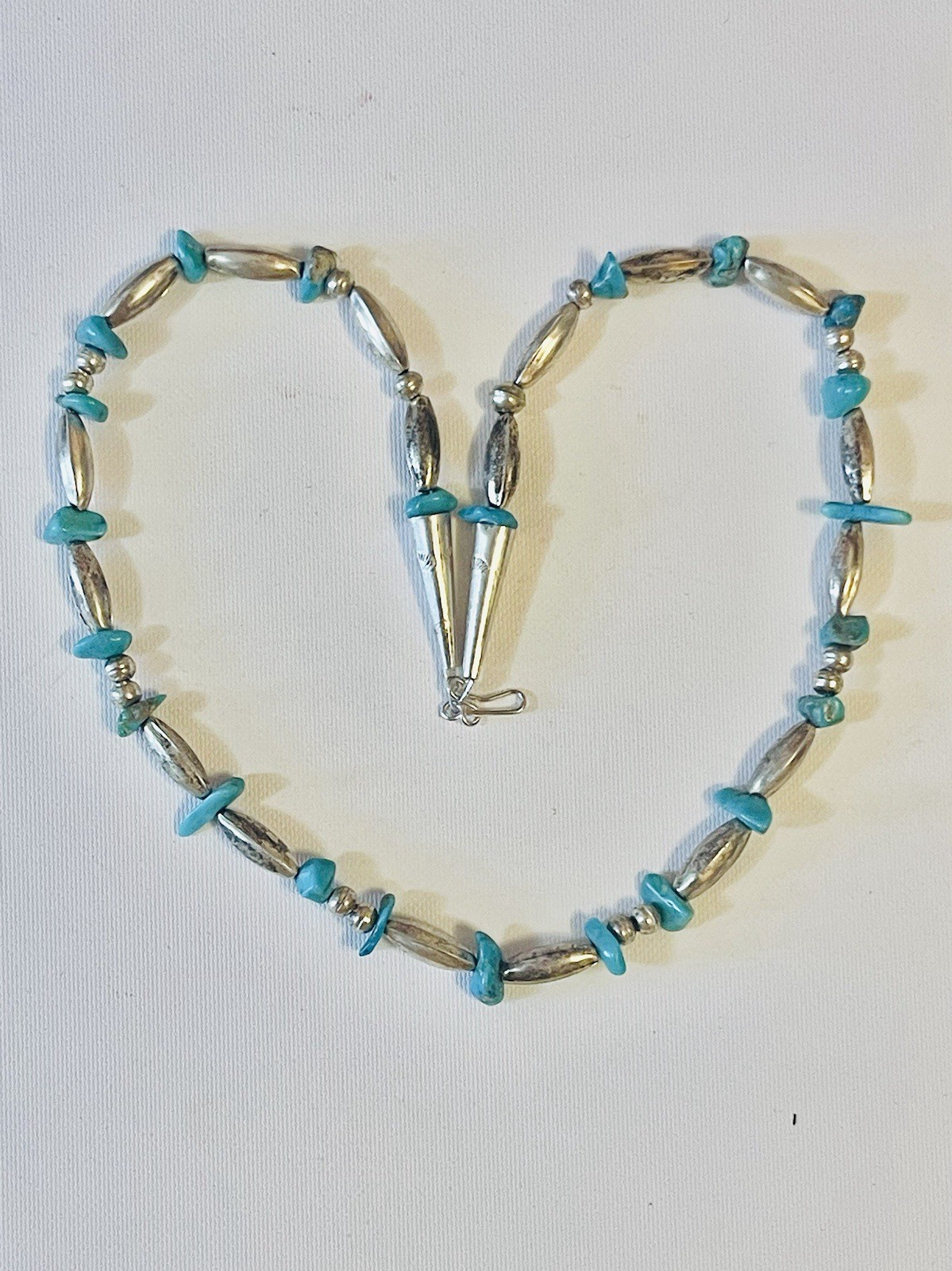 VTG Navajo Old Pawn Sterling MELON Bead Turquoise Nugget Necklace 22 G Sz 19-20”