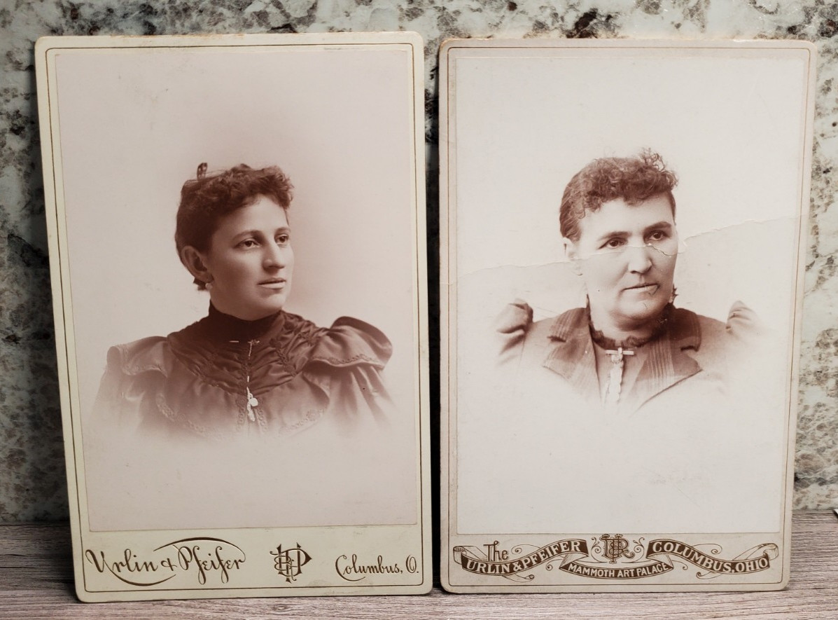 2 Vintage Cabinet Cards Urlin & Pfeifer Photo Palace Columbus Ohio Women Photos