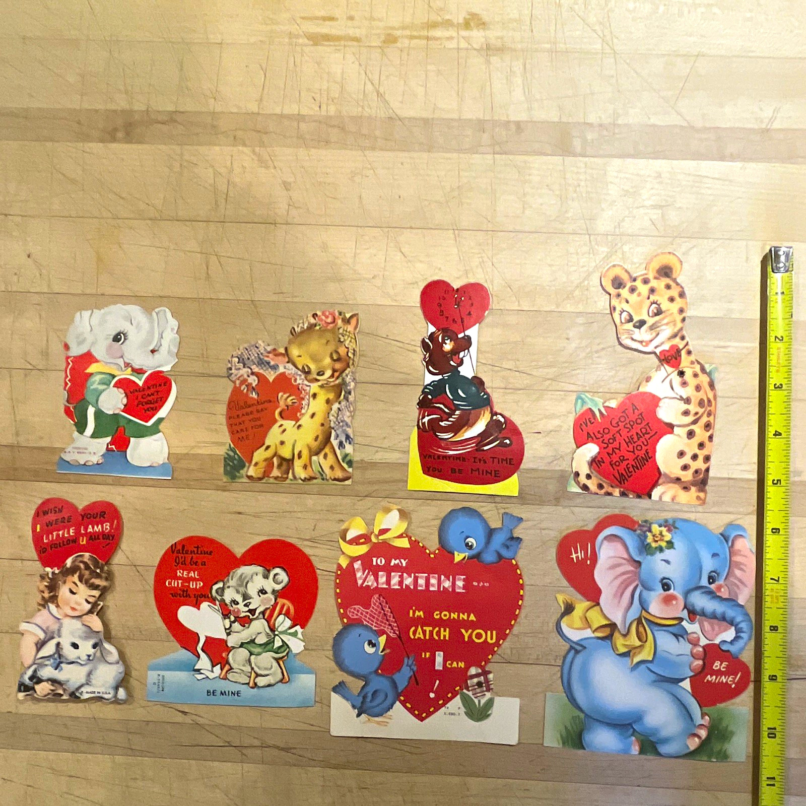 8 Vintage Valentine\'s Day Cards Lot - Animals / Children