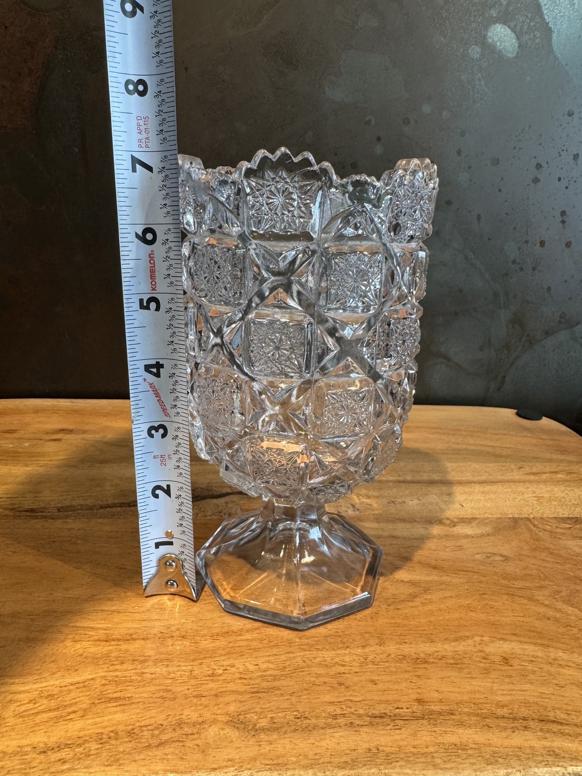 Antique EAPG Westmoreland Old Quilt Clear Celery Vase Footed Pedestal Barware