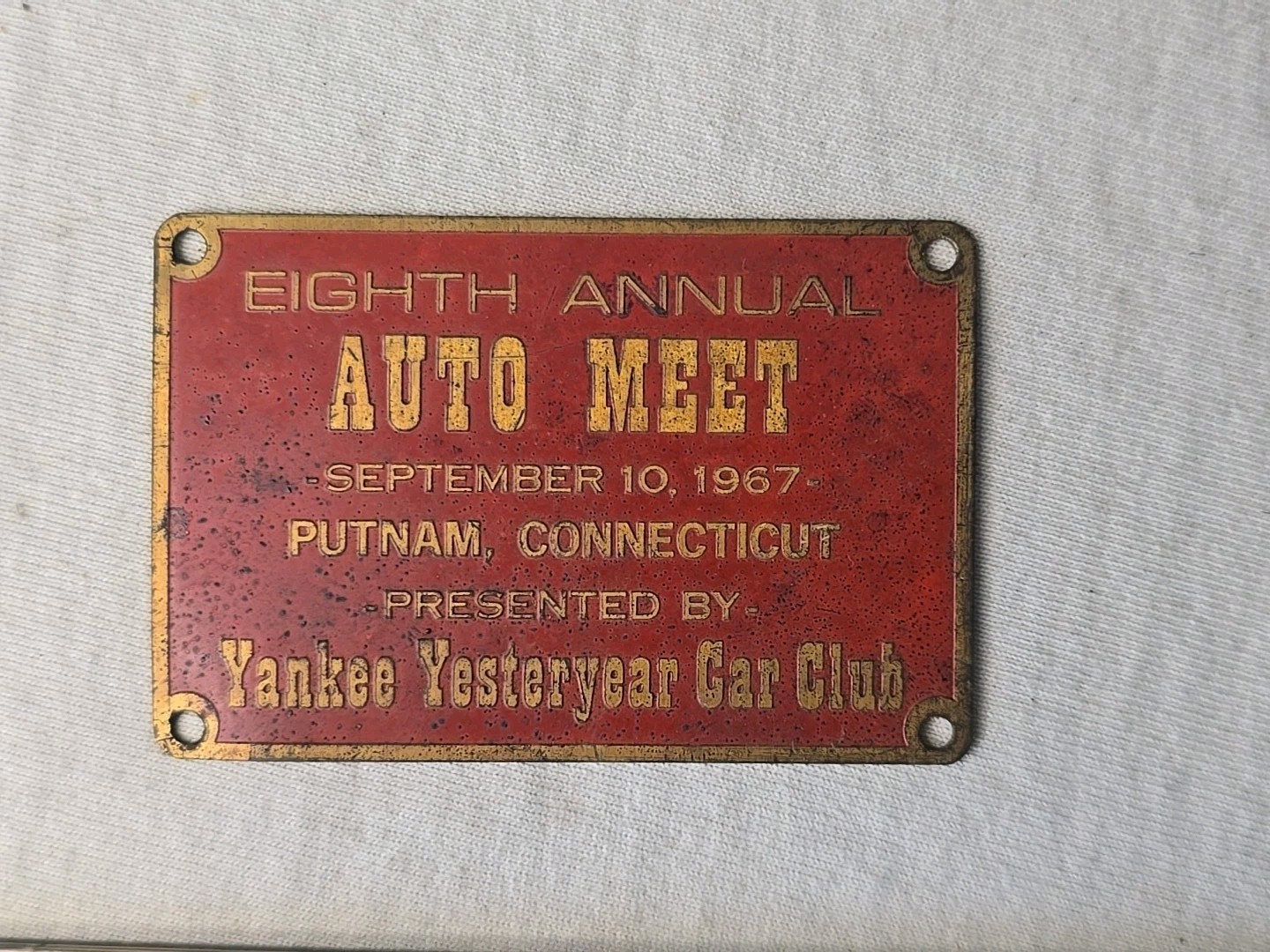 VINTAGE BRASS 1967 CONNECTICUT YANKEE YESTERYEAR CAR CLUB SHOW DASHBOARD PLATE