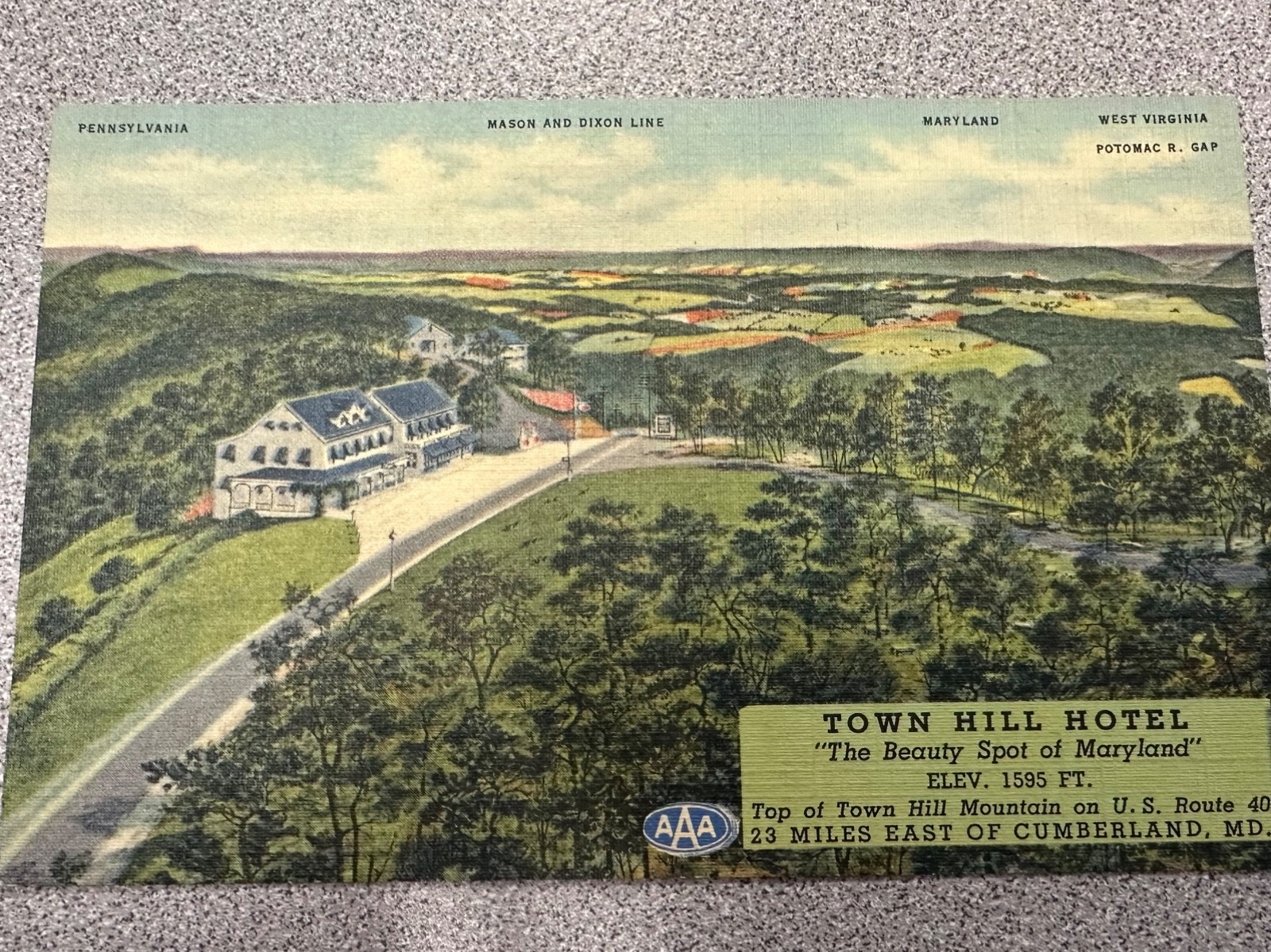 TOWN HILL HOTEL, LITTLE ORLEANS MD vintage postcard unposted AAA