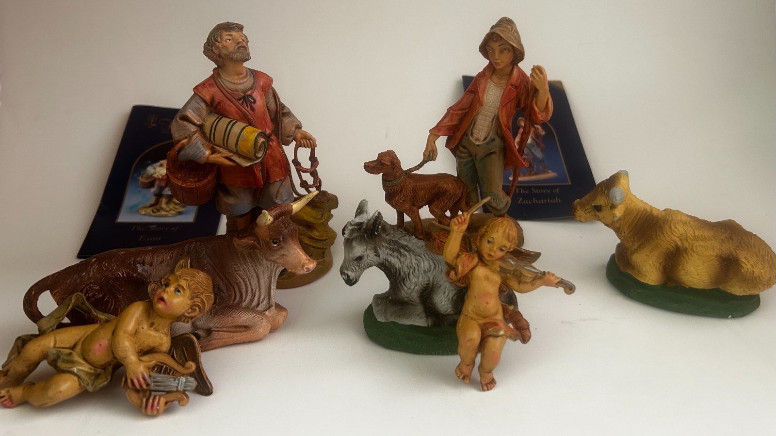 Lot of 7 Vtg Depose Italy Christmas Nativity Scene Figures- Men, Angels, Animals