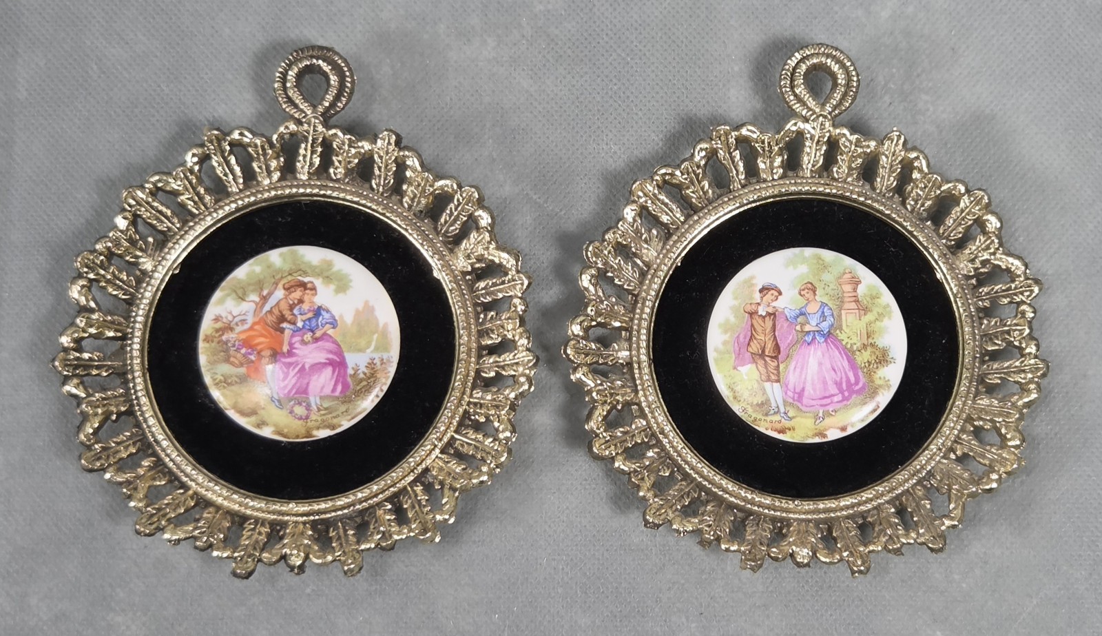 Vintage E.A. RIBA BROOKLYN Goldtone FRAGONARD Couple Courting FRAMED Wall DECOR