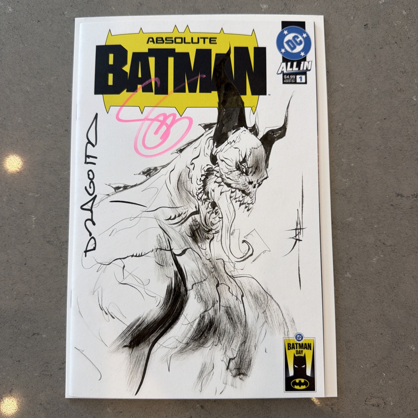ABSOLUTE BATMAN #1 Batman Day 3X Signed Sketch Joker Jae Lee Dragotta Snyder COA