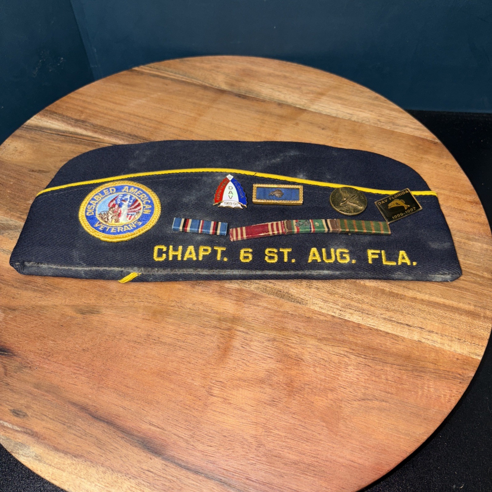 VINTAGE Chapt 6 St Aug fL Past President DAV Hat USA WW2 VETERAN With Pins
