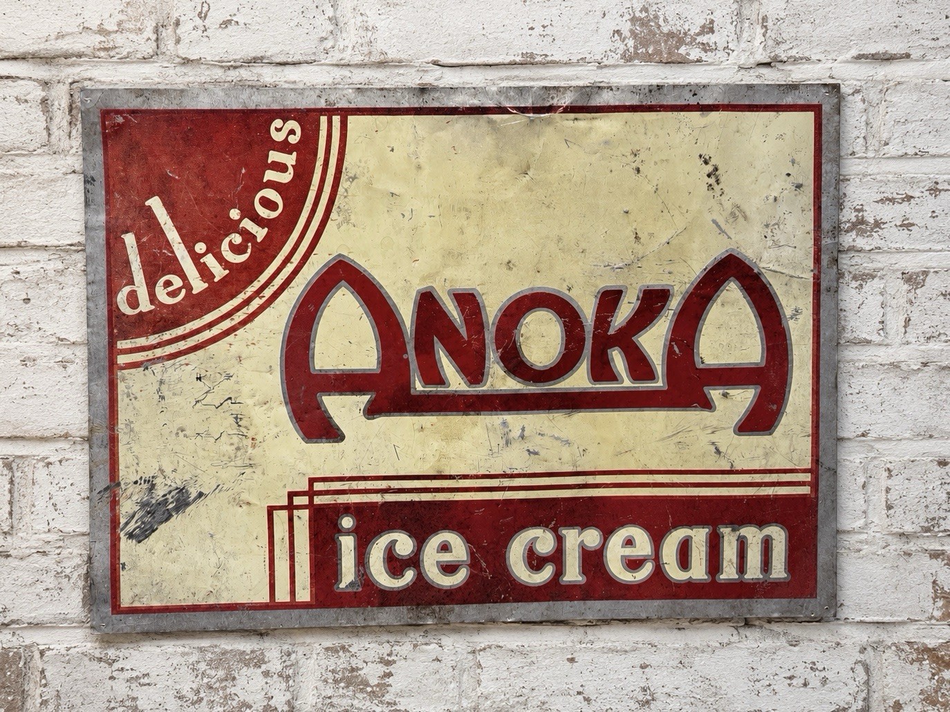 Rare Vintage Anoka Ice Cream Sign Minnesota Advertising Dairy MN