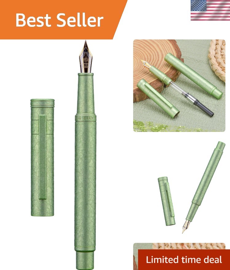 Hongdian 1851 Forest Fountain Pen - Applegreen Ice Flower, Fine Nib & Metal Case