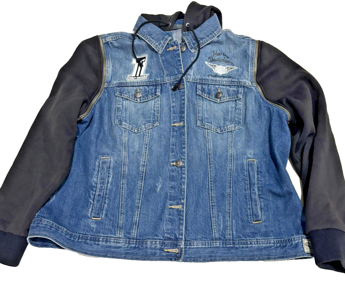 Harley-Davidson Motors Denim Hoodie Jacket Women 2XL MKE WI Milwaukee Wisconsin