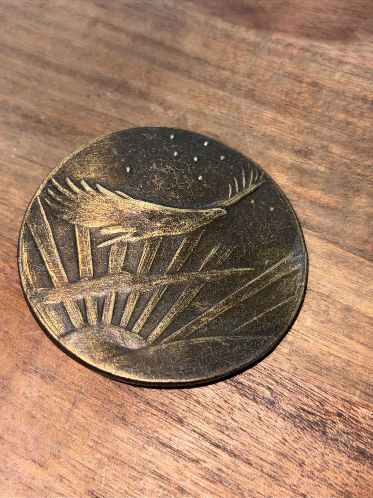 Vintage Bergamont BRASS BELT BUCKLE Eagle Soaring Sunrise with Mountain Stars