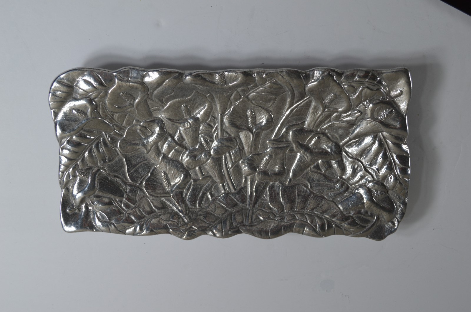 Vintage Genuine Pewter Floral Calla Lily Serving Tray Dish 11\