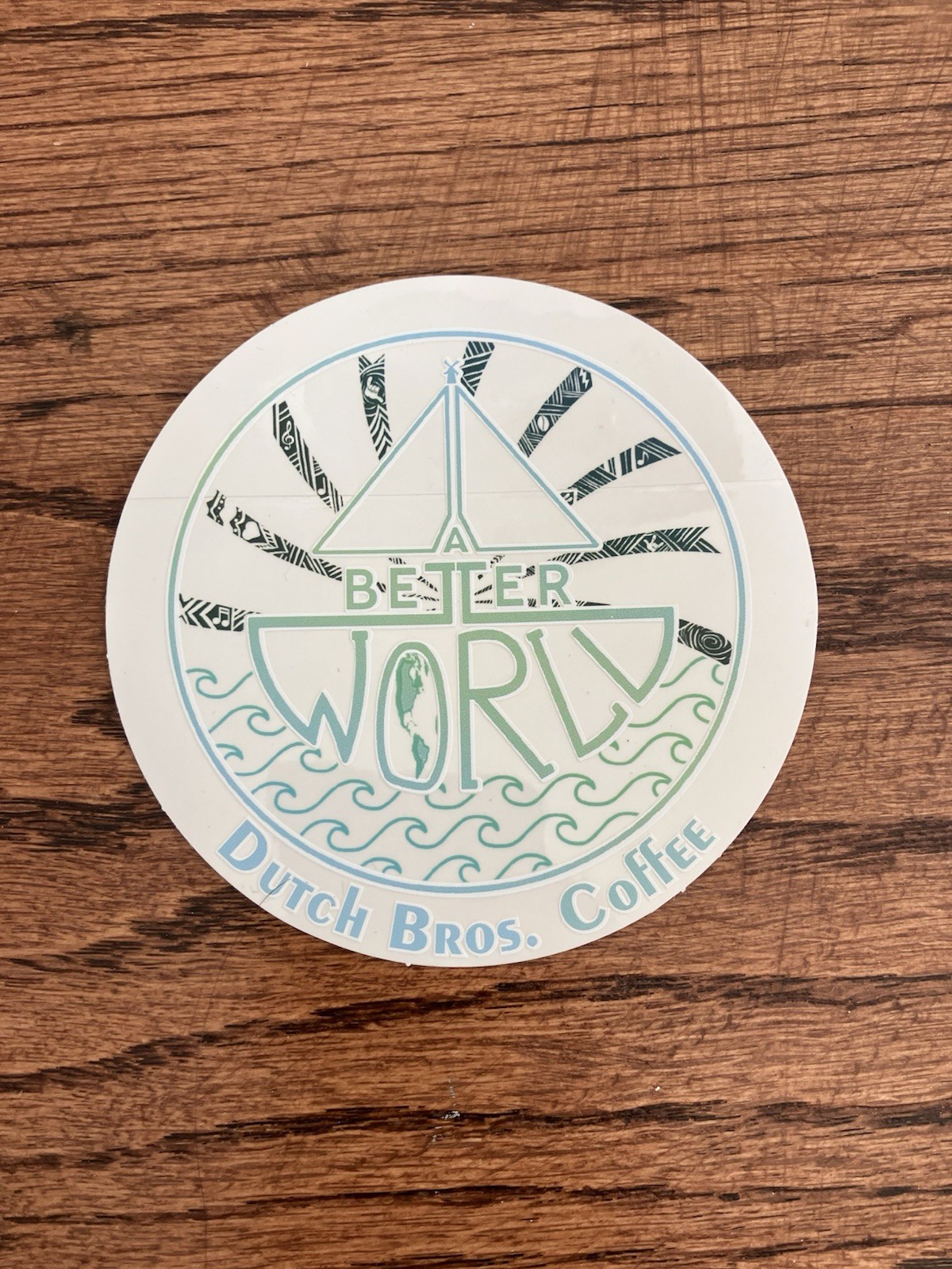 Vintage Dutch Bros A Better World Sticker White blue green Vintage Sailboat READ