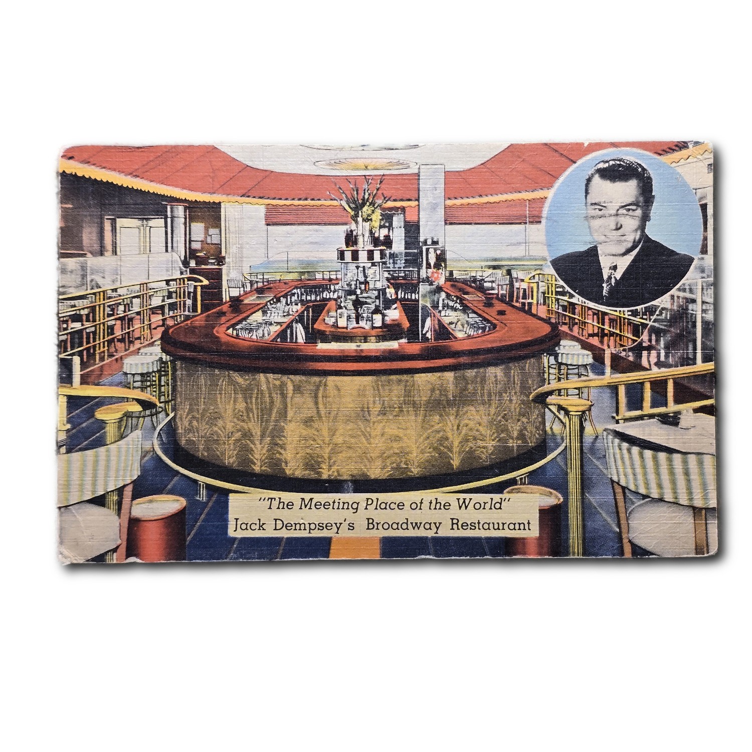 Postcard Jack Dempseys Broadway Restaurant Baseball Interior Bar 1943 H378