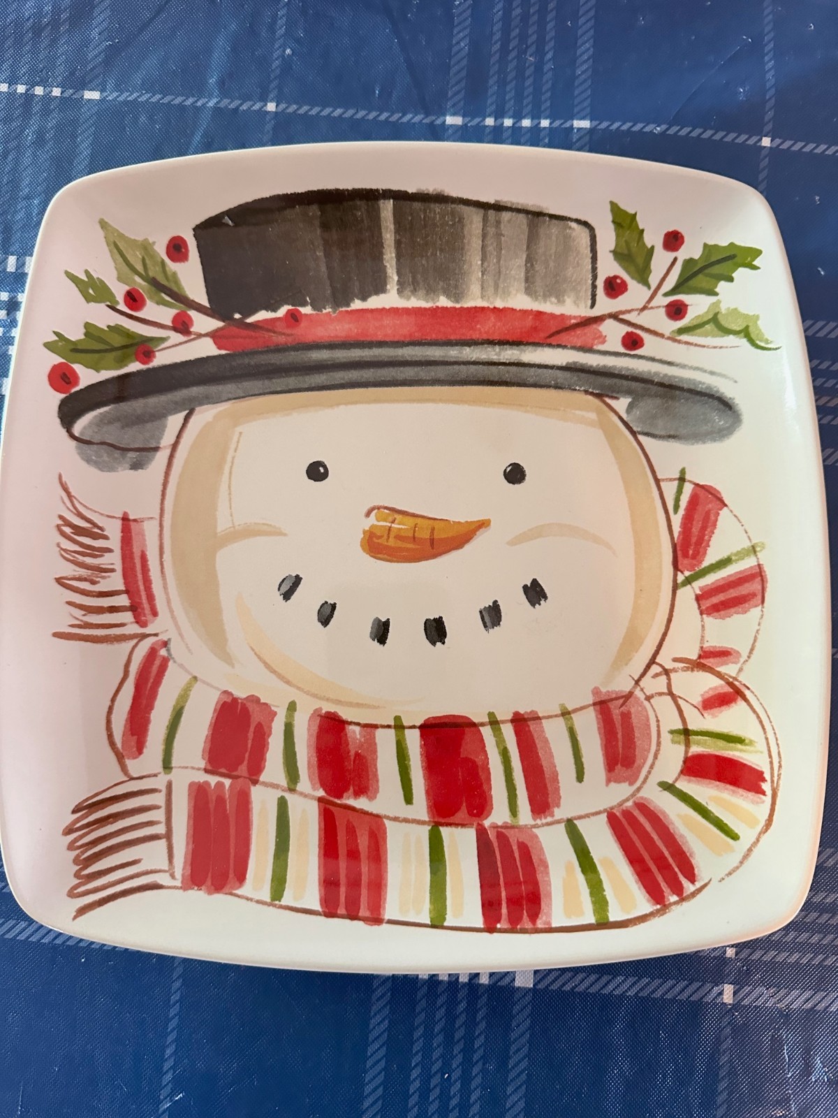 RARE Longaberger Top Hat Snowman Luncheon Plate