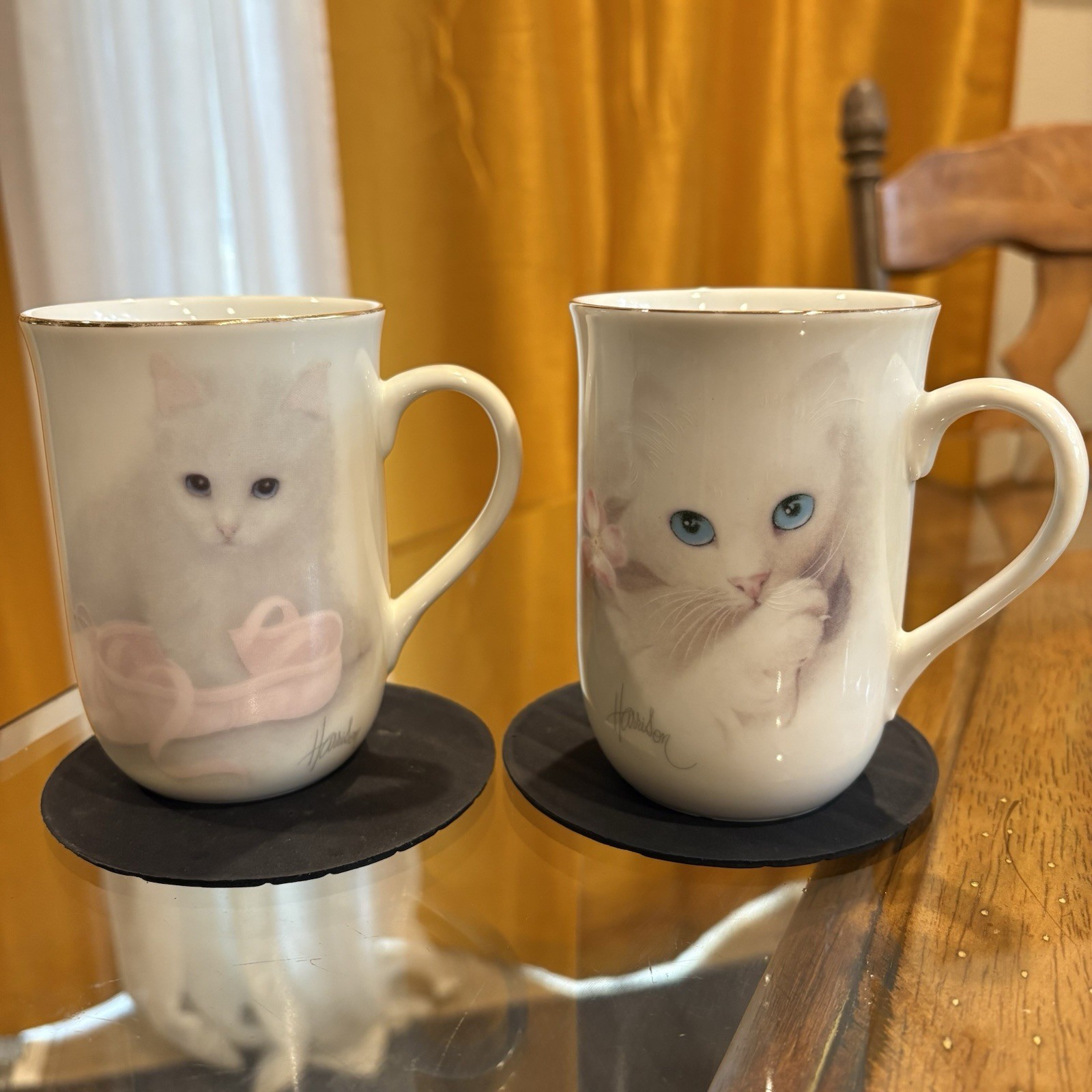 Vintage Otagiri Japan Cat Mug Set White Persian Blue Eyes Bob Harrison 80s