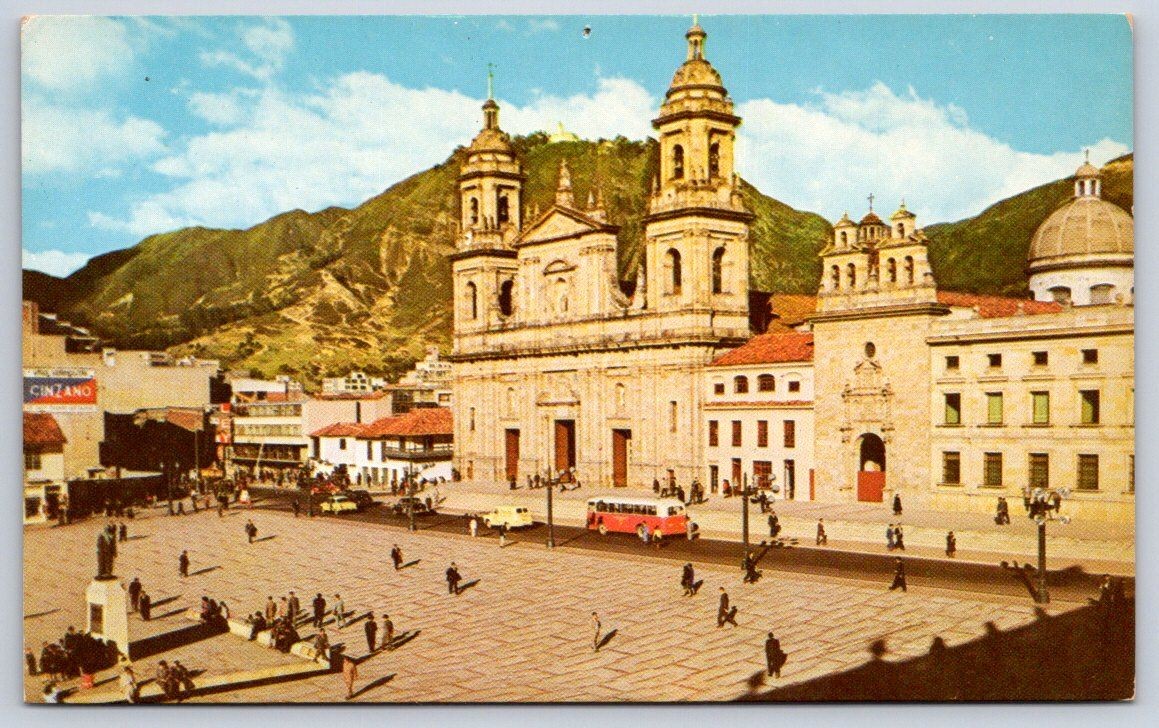 Vintage Colombia Postcard BOGOTA Plaza de Bolivar Basilica 1960s