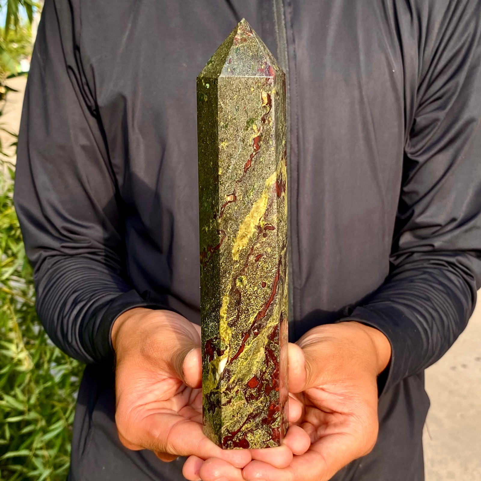 1.72LB Natural Dragon Blood Stone Quartz Crystal Obelisk Wand point Healing