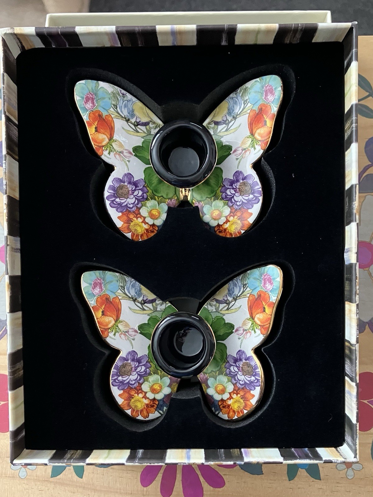 Mackenzie-Childs Flower Market Butterfly Candle Holders (Set of 2 in Gift Box)
