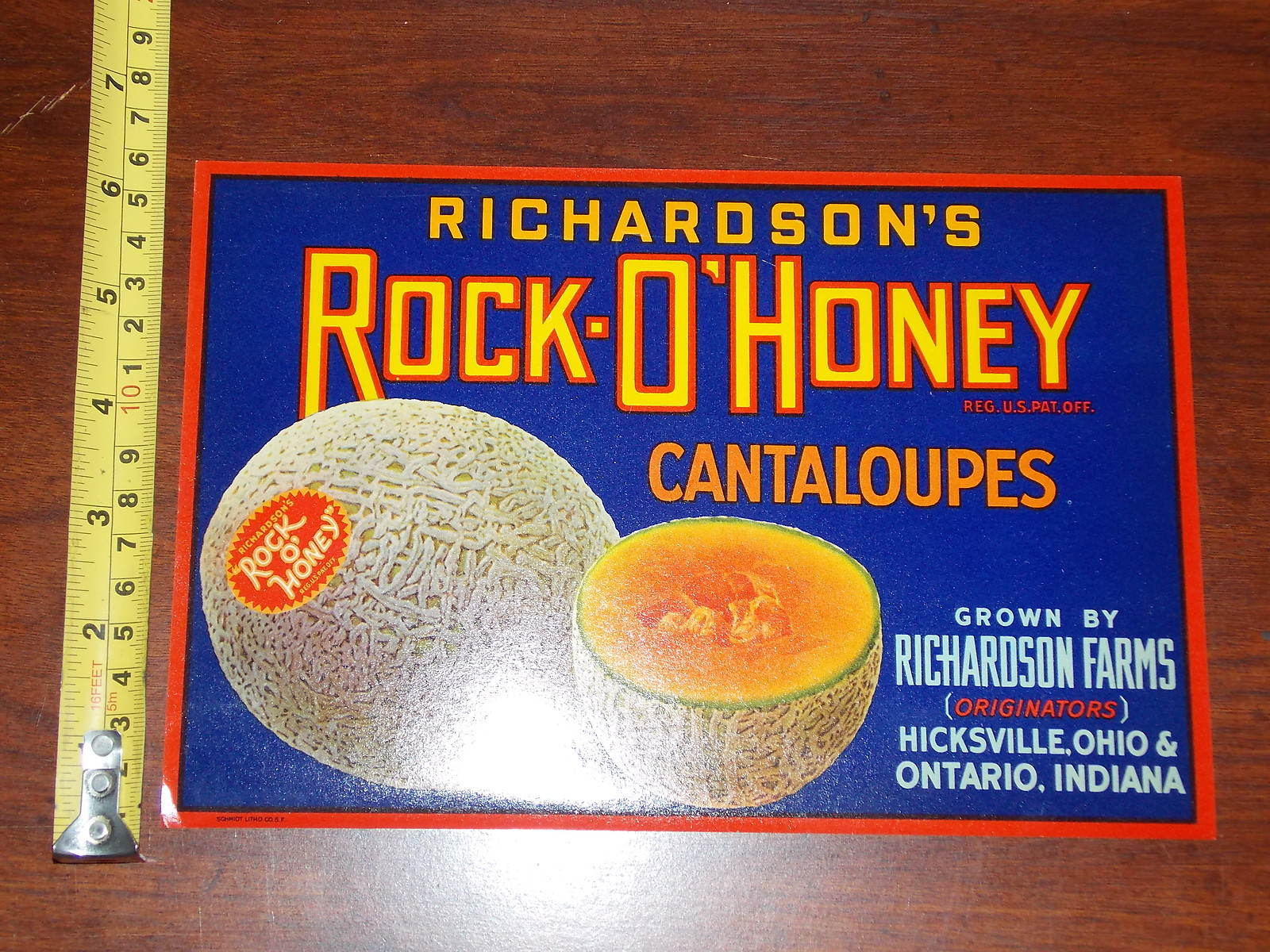 RICHARDSON\'S ROCK-O\'HONEY CANTALOUPES FARMS RARE ADVERTISMENT LABEL NICE 2