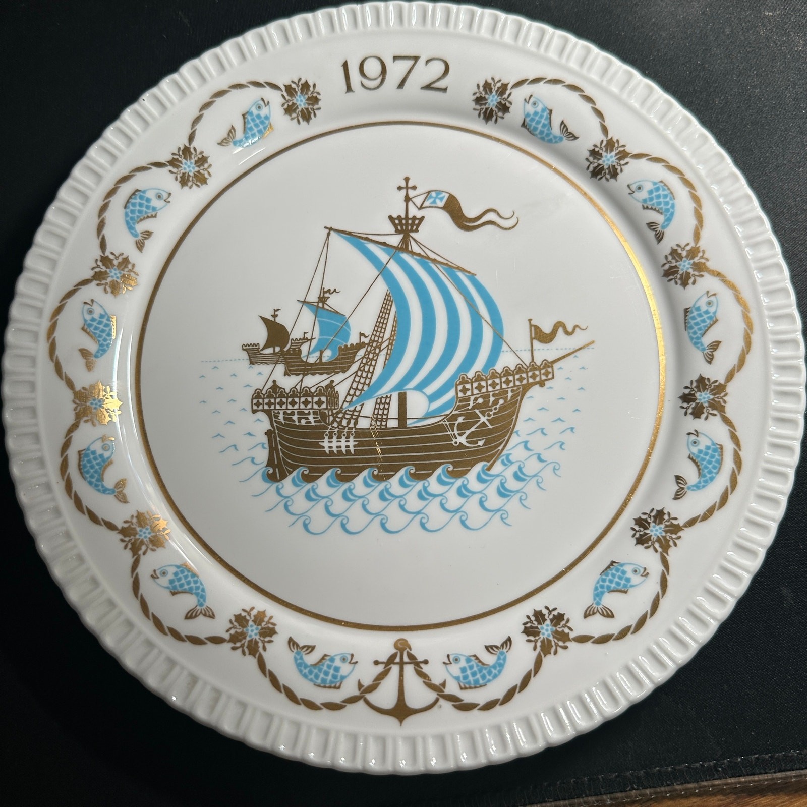 Vintage 1972 Spode Christmas Plate I Saw Three Ships Bone China England