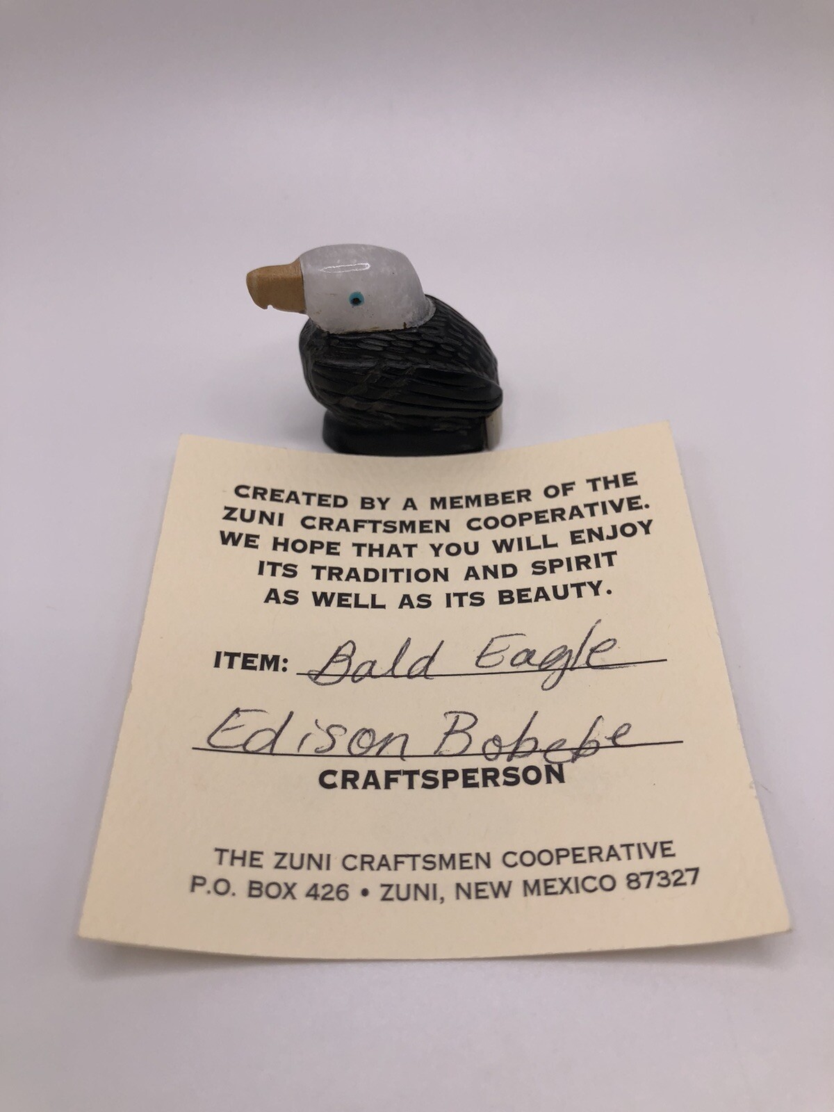 Zuni Edison Bobebe Black Marble Multi Stone Bald Eagle Fetish